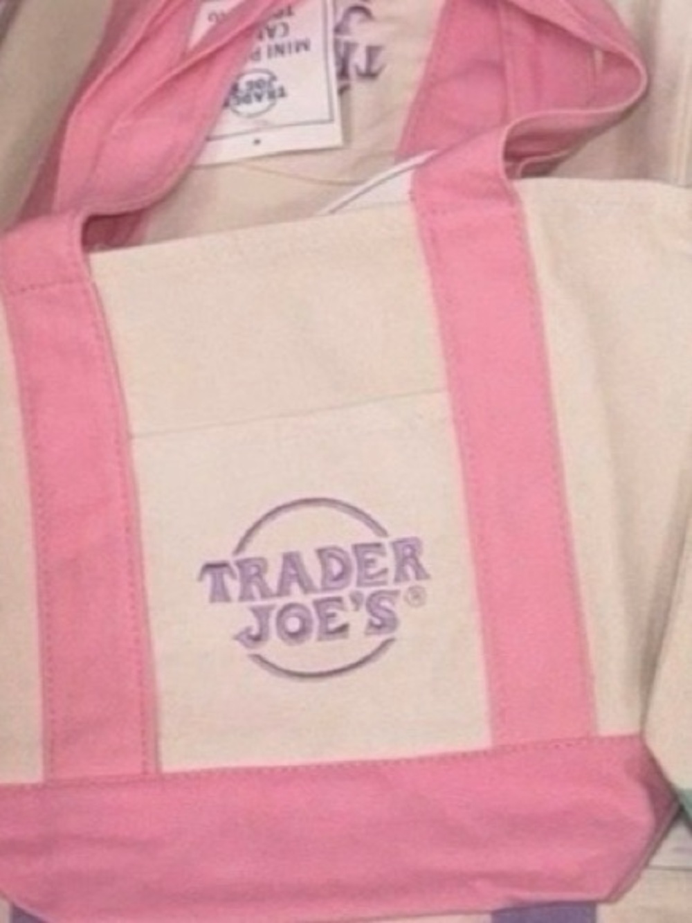 Trader Joe's Pink & Cream Canvas Tote. Mini Tote